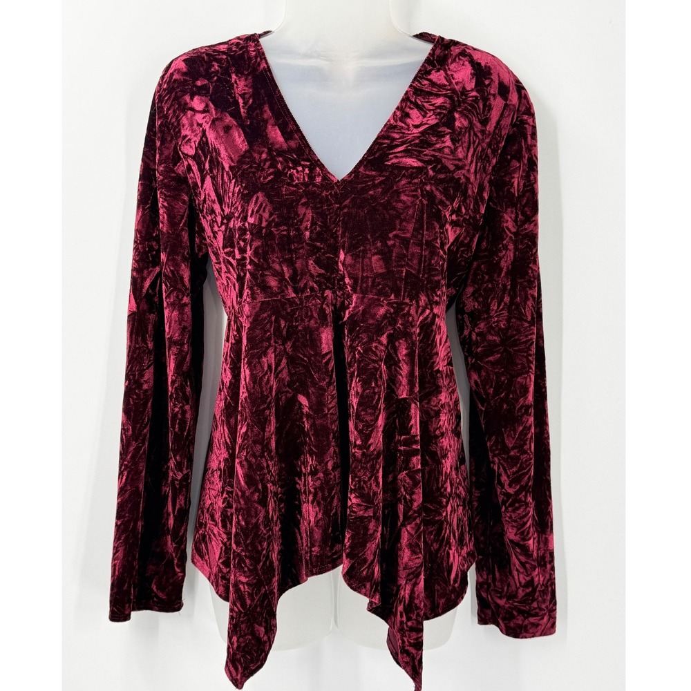 Vtg Whimsigoth Monroe & Main top Women L Burgundy Crushed Velvet Vamp Witchy